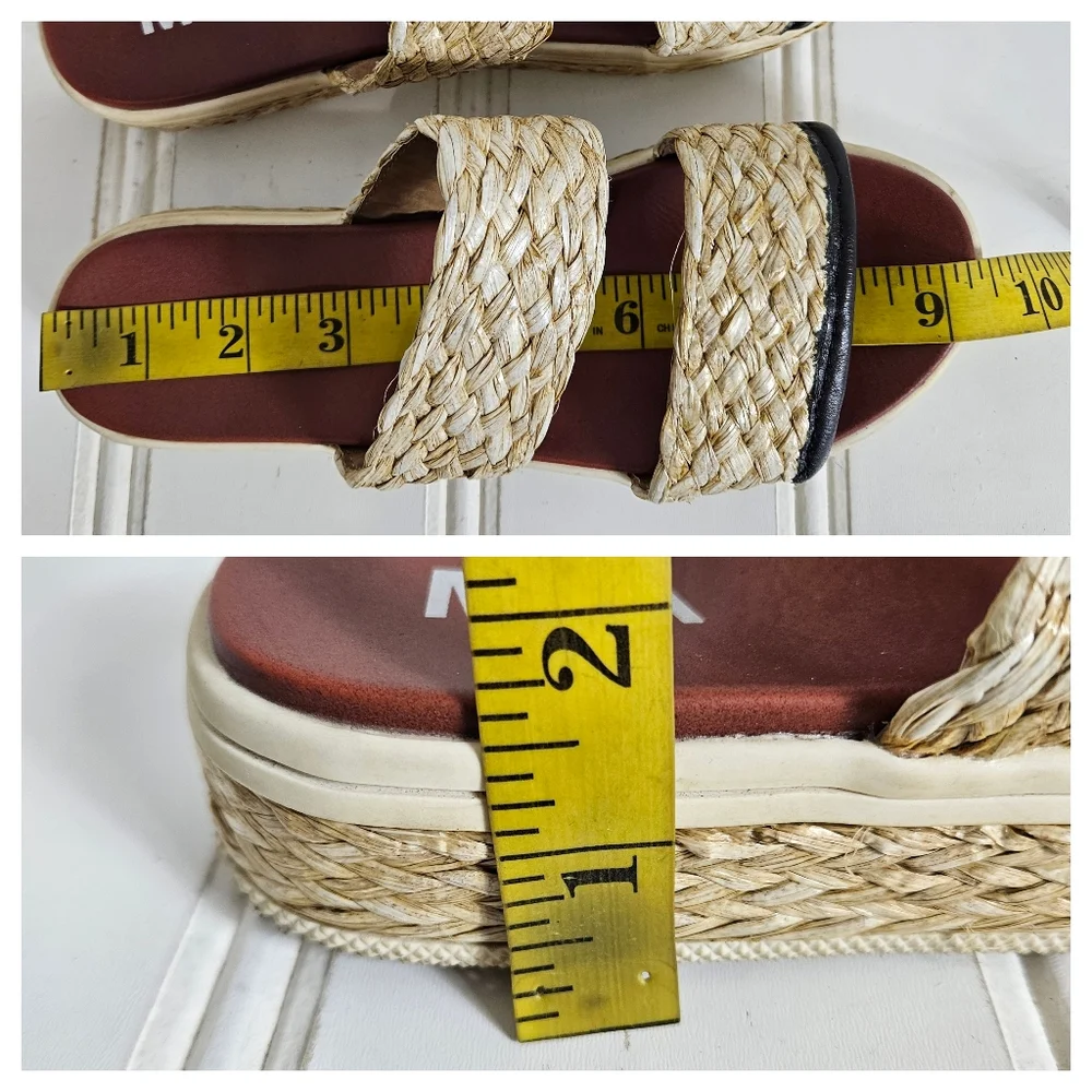 MIA Kady Platform Slide Sandals 6.5 Braided Raffia Slip On Natural Woven